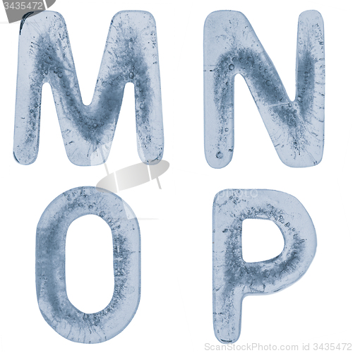 Image of Letters M, N, O and P in ice
