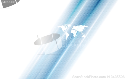 Image of Hi-tech background with world map and blue stripes