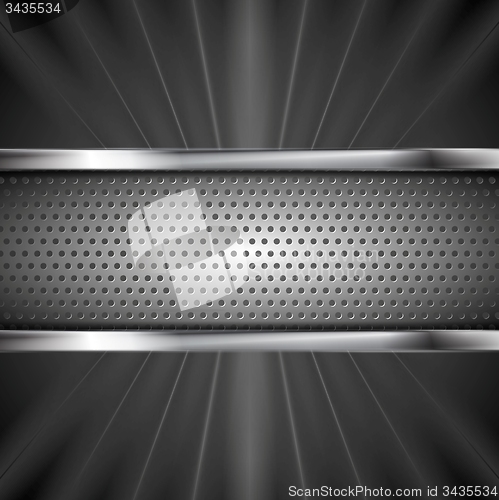 Image of Metallic aluminum perforated banner and dark beams