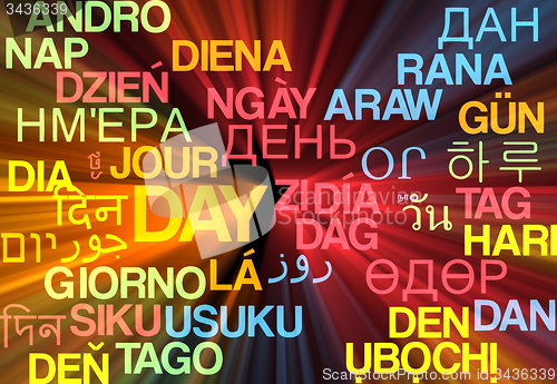 Image of Day multilanguage wordcloud background concept glowing