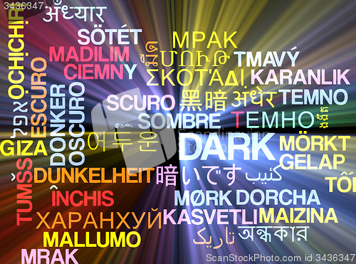 Image of Dark multilanguage wordcloud background concept glowing