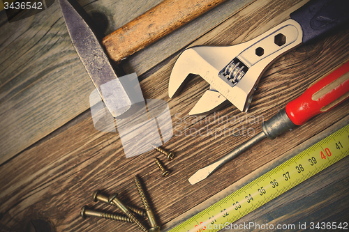 Image of still life with vintage locksmith tools, close up