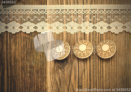 Image of vintage button and lace tape