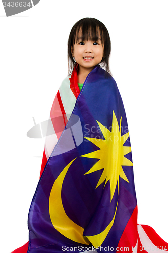 Image of Asian Chinese Little girl with Malaysia Flag