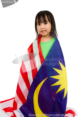 Image of Asian Chinese Little girl with Malaysia Flag