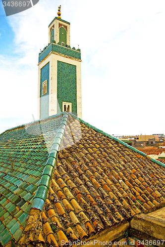 Image of  muslim   in   mosque  symbol morocco     sky