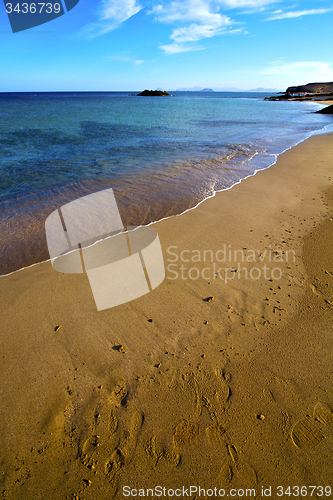 Image of coast people stone   spain  water in lanzarote  