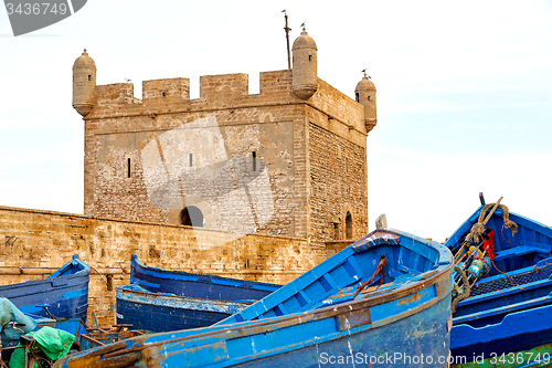 Image of   boat and sea in africa morocco  brown brick  sky