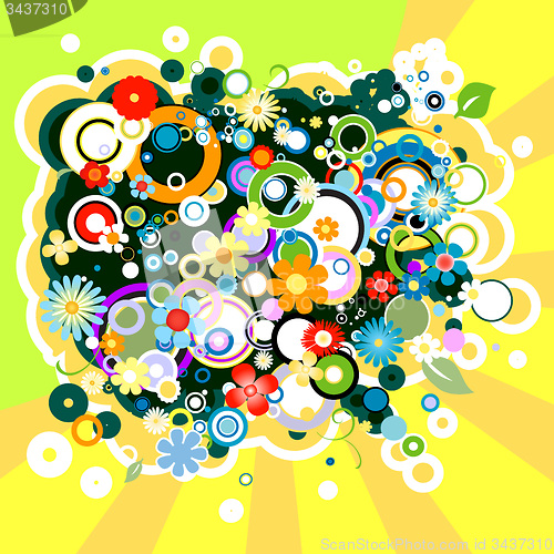 Image of abstract colorful background with flowers and circles