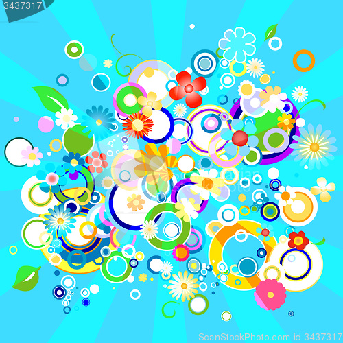 Image of abstract colorful background with flowers and circles