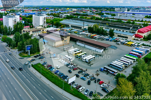 Image of Aerial view onto intercity bus station. Tyumen