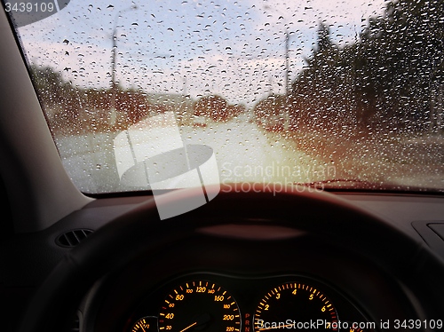 Image of raindrops on windshield