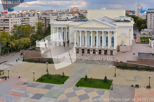 Image of Aerial view on city drama theater. Tyumen. Russia