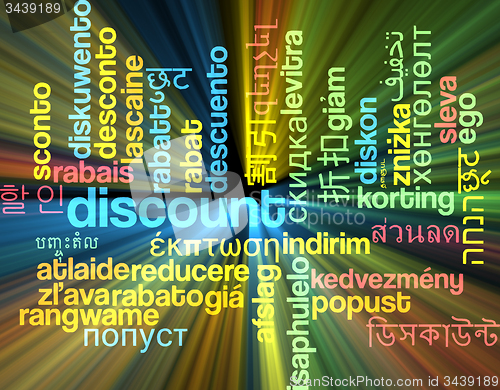 Image of Discount multilanguage wordcloud background concept glowing