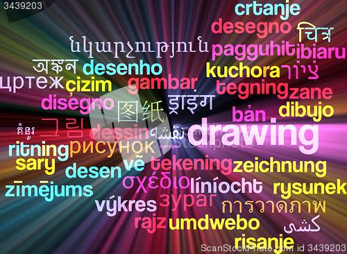 Image of Drawing multilanguage wordcloud background concept glowing
