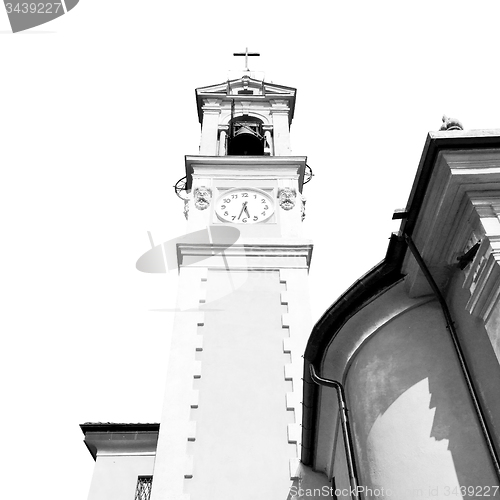 Image of ancien clock tower in italy europe old  stone and bell