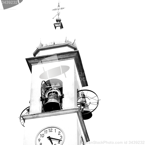 Image of ancien clock tower in italy europe old  stone and bell
