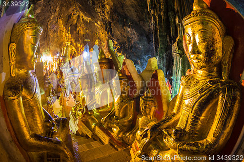 Image of Golden Buddha statues in Pindaya Cave, Burma, Myanmar.