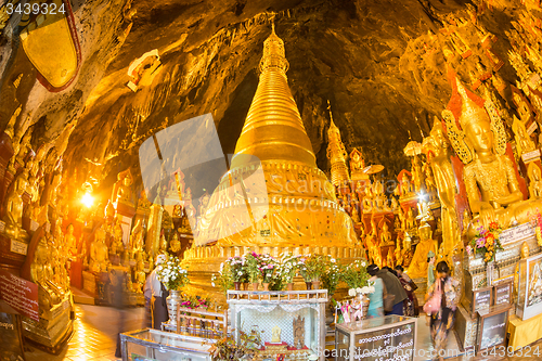 Image of Golden Buddha statues in Pindaya Cave, Burma, Myanmar.