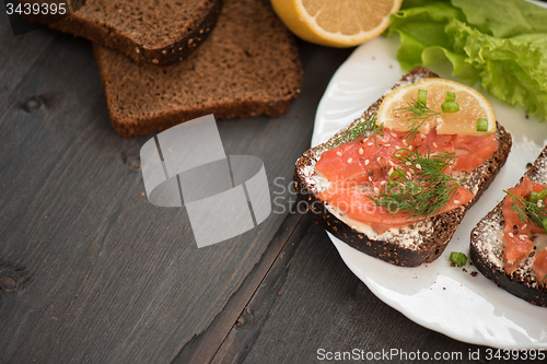 Image of Sandwich with salmon for breakfast