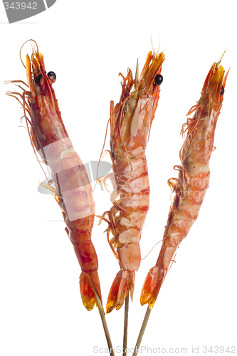 Image of Grilled tiger prawn on a skewer

