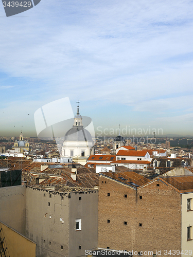 Image of rooftop view  historic  modern metropolitan Madrid Spain Europe 