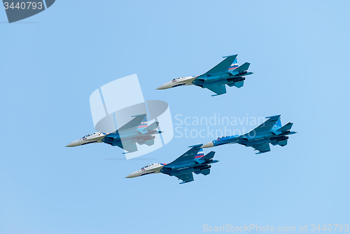 Image of Group flight of russian pilotage team on SU-27