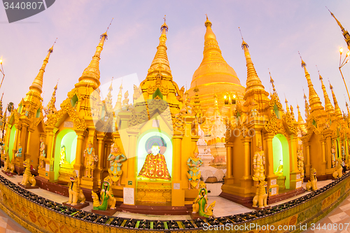 Image of Swedagon Paya at dawn in Yangon, Myanmar.