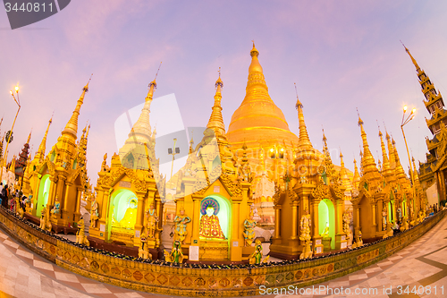 Image of Swedagon Paya at dawn in Yangon, Myanmar.