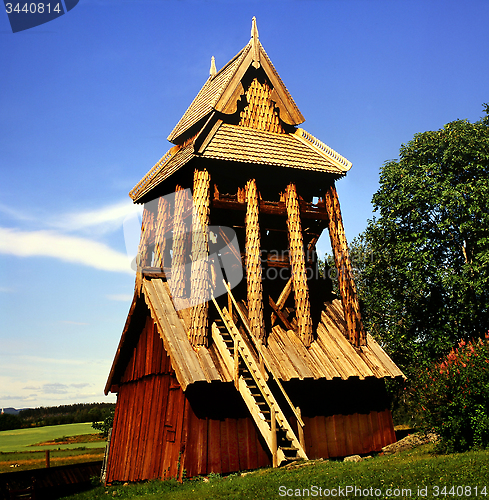 Image of The Bell tower at Trönö Old Church, a medieval church.