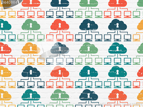 Image of Security concept: Cloud Network icons on wall background