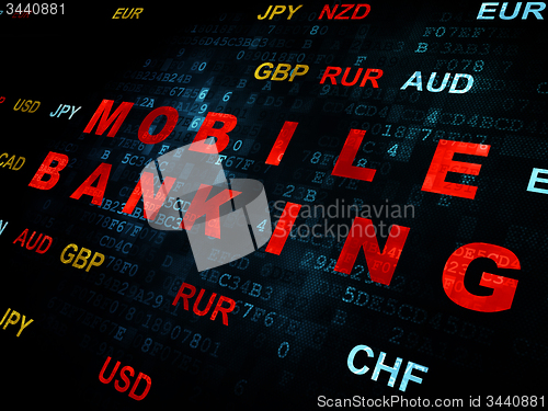 Image of Currency concept: Mobile Banking on Digital background