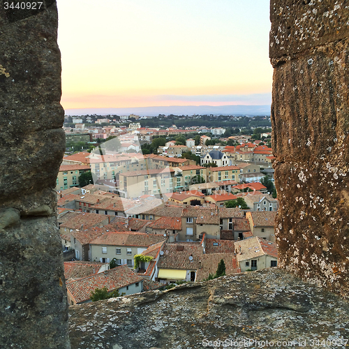 Image of Sunset view over Carcassonne, France