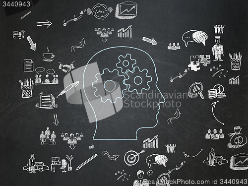 Image of Finance concept: Head With Gears on School Board background