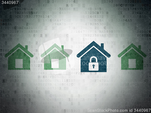 Image of Privacy concept: home icon on Digital Paper background