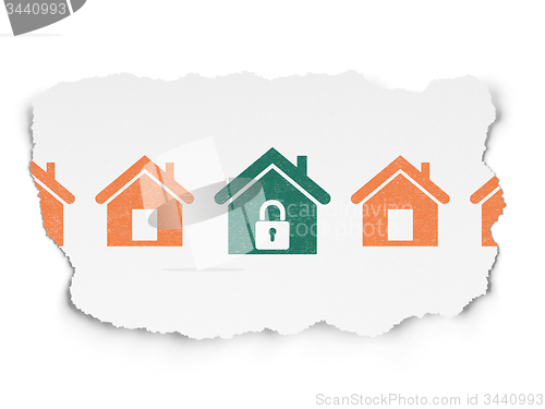 Image of Safety concept: home icon on Torn Paper background