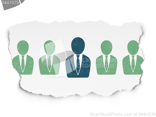Image of Finance concept: business man icon on Torn Paper background