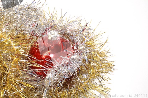 Image of red baubles and tinsel