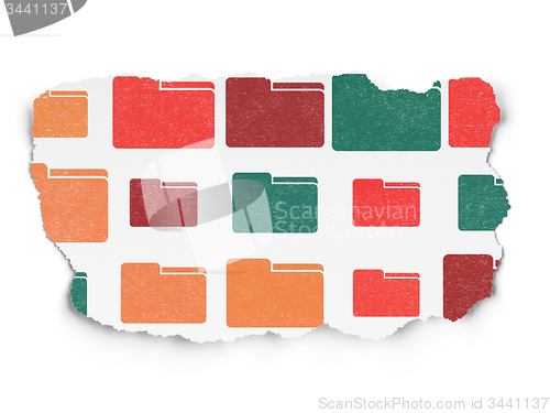 Image of Business concept: Folder icons on Torn Paper background