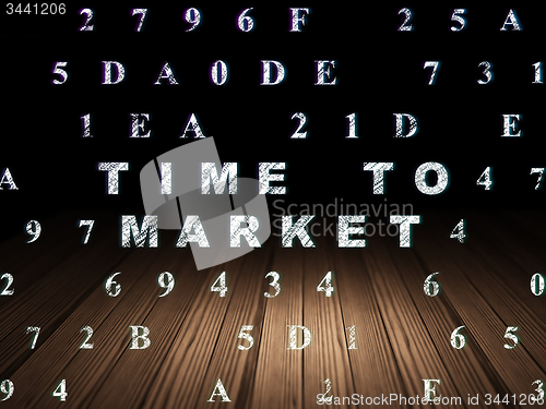 Image of Timeline concept: Time to Market in grunge dark room