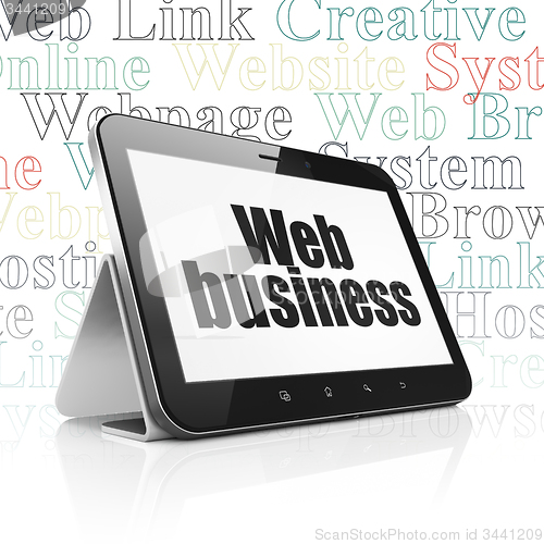 Image of Web development concept: Web Business on Tablet Computer display