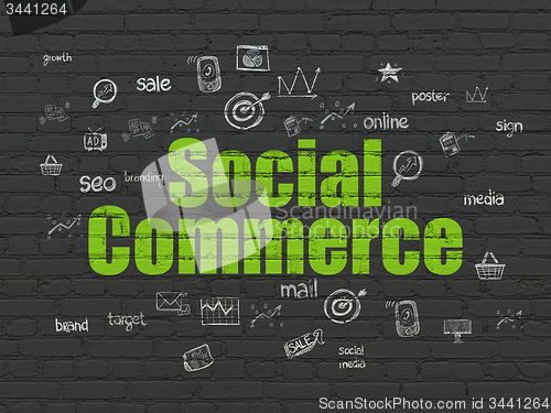 Image of Advertising concept: Social Commerce on wall background