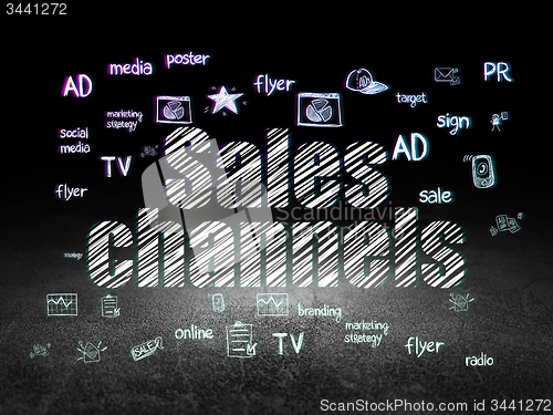 Image of Marketing concept: Sales Channels in grunge dark room