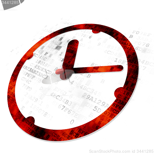 Image of Timeline concept: Clock on Digital background