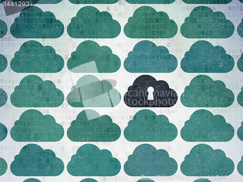 Image of Cloud networking concept: cloud with keyhole icon on Digital Paper background