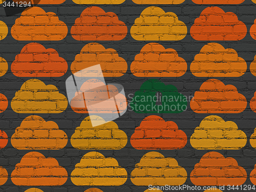Image of Cloud networking concept: cloud with keyhole icon on wall background