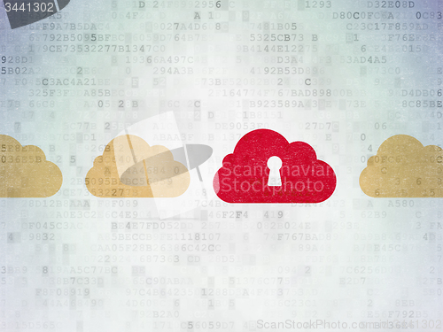 Image of Cloud computing concept: cloud with keyhole icon on Digital Paper background