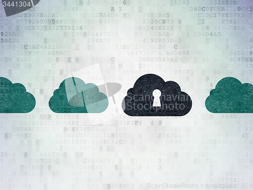 Image of Cloud technology concept: cloud with keyhole icon on Digital Paper background