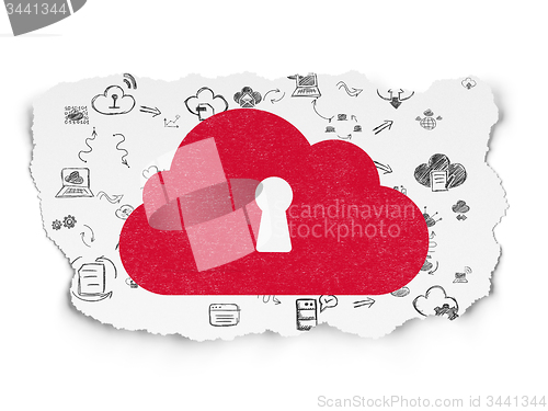 Image of Cloud networking concept: Cloud With Keyhole on Torn Paper background