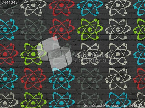 Image of Science concept: Molecule icons on wall background